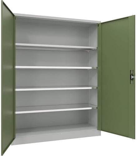 eurokraft | Stahlschrank mit Flügeltüren | 4 Fachböden | Breite 1500 mm | HxBxT 1950 x 1500 x 500 mm | resedaGrün