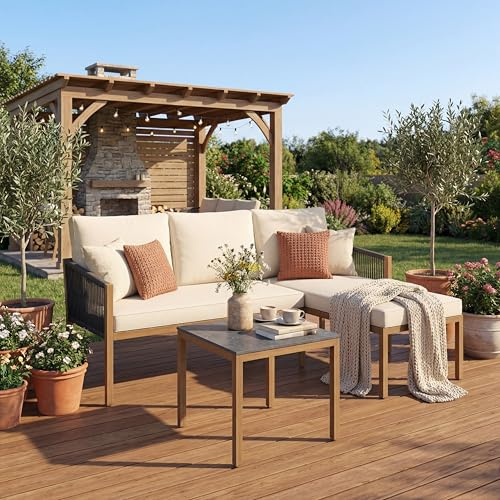 GIANTEX Set Salotto da Esterno 3 Pezzi con Poltrona Chaise Longue | Mobili da Giardino con Divano a 2 Posti, Tavolino da Caffè e Cuscini Sfoderabili per Balcone, Terrazzo e Bordo Piscina