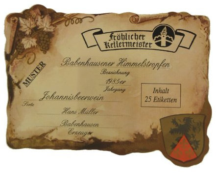 Arauner Kitzinger Flaschen-Etiketten, 25er - Design Weinlaub