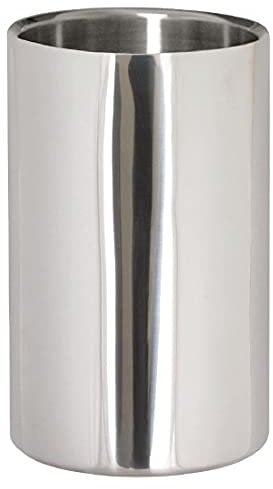 Olympia Polished Stainless Steel Wine and Champagne Cooler, Silver, Double Walled Insulation, Size: 196(H) x 120(Ø)mm, Professional Barware, Fits Bottles up to 105 mm Dia, DM118