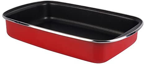 MAGEFESA Praga - Molde de Horno 40cm de Acero vitrificado Exterior Rojo Antiadherente bicapa Reforzado, Apto también para Todo Tipo de cocinas, Especial inducción 50% de Ahorro energético