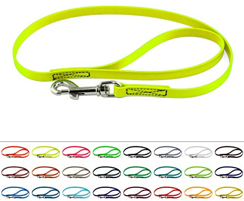 LENNIE BioThane Führleine, 9mm breit, 1m lang, Neon-Gelb, mit Handschlaufe, genäht