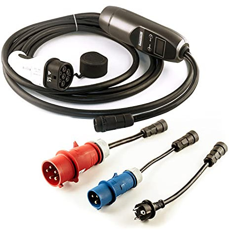 Ladegerät Wallbox tragbar KH Serie 1 Phasig inkl. 3 Adapter 230V 7,2kW 32A Typ 2 5 Meter mit einstellbarem Strom für Elektrofahrzeuge