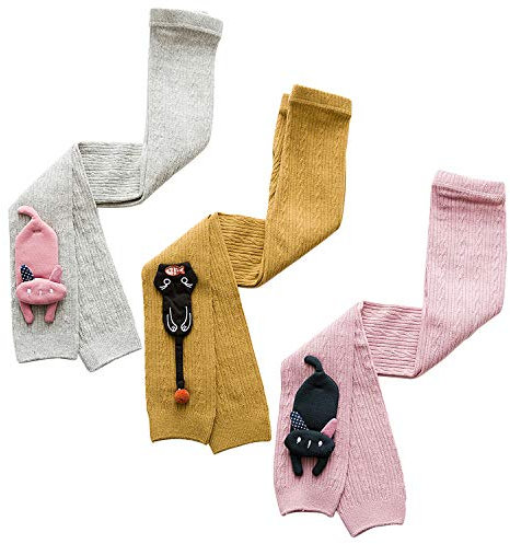 De feuilles Lot de 3 Legging Pantalon Bébé Enfant Fille en Coton Chaussettes Collants Motif Imprimé Sans Couture Peau-serré Chaud Souple Lot de 3 5-8 ans