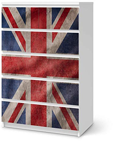 Möbeltattoo passend für IKEA Malm Kommode 6 Schubladen (hoch) I Möbeldekoration - Möbel-Aufkleber Folie Tattoo I Deko DIY für Schlafzimmer, Wohnzimmer - Design: Union Jack