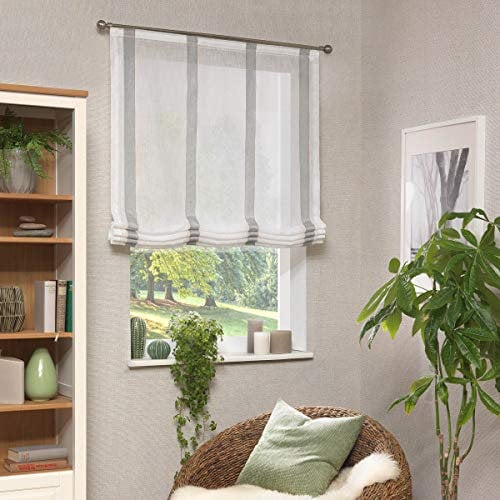 Neutex Roman Blind Fabric Blind Linen Structure Stripes Ecru Grey Including Technology 60 x 140 cm