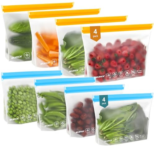 Wiederverwendbare Aufbewahrungstaschen, BPA-frei, wiederverwendbar, für Gefrierschrank, große Silikon-Lebensmittelbeutel, wiederverwendbare Sandwichbeutel, Snack (10 Stück, 10 groß)