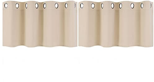 PiccoCasa 2er Set Gardine für Küche Polyester Scheibengardine Kurzgardine Blickdicht Kleine Gardine Beige 46H x 132B cm