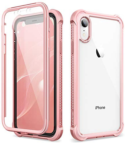 Dexnor Compatible with iPhone XR Case 6.1 Inch, 360 Degree Full Body Anti Slip and Shockproof Soft TPU Bumper + PC Clear Protective Cover with Built-in Screen Protector - Baby Pink