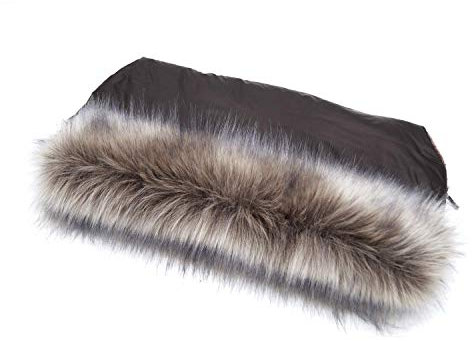 Baby-Joy Kinderwagen Muff mit Kunstfell, warmer Handwärmer und Handschutz, wetterfester Handschuh mit Reißverschluss und flauschigem Innenfutter | Farbe: 01 Braun