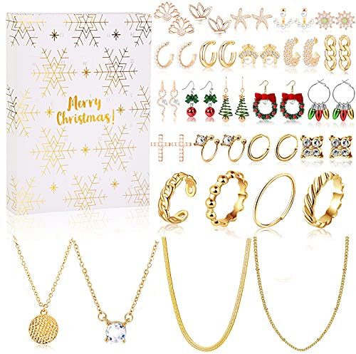 MJARTORIA Schneeflocke Schmuck Adventskalender 2024 Weihnachtskalender für Frauen Damen Weihnachten Countdown Adventskalender, mit 24 Überraschungen Weihnachten Geschenk