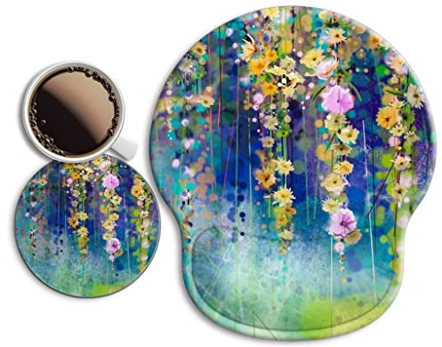 Grand tapis de souris ergonomique avec repose-poignet en gel antidérapant et soulagement de la douleur pour ordinateur, bureau, maison et bureau, peinture à l'huile