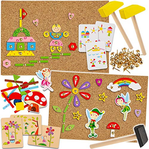 alles-meine.de GmbH Hammerspiel - 415 Teile Feen - Blumen & Elfen/für Kinder - Klopfspiel Nagelspiel - Hämmerchenspiel - Holz bunt Nagel Hammer - Hämmerchen mit Korkplatte & ..