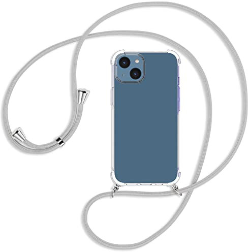 mtb more energy® Handykette kompatibel mit iPhone 14 - Silber-Grau - Smartphone Hülle zum Umhängen - Anti Shock Full TPU Case