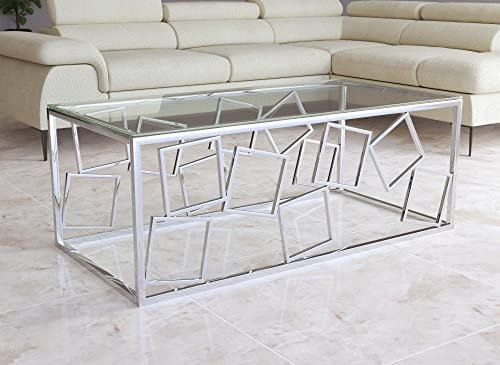 DecoInParis Table Basse Design en Verre et métal argenté rectangulaire ARVI