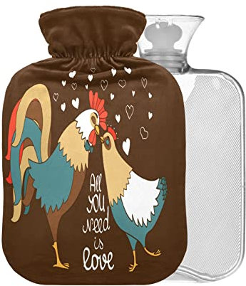 Love Rooster Huhn Wärmflasche mit Bezug, 1 l, kleiner Wärmbeutel zur Schmerzlinderung, Kopfschmerzen, Nacken- und Schulterschutz, ohne BAP