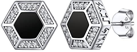 Silvora Boucles d'oreilles Viking Zirconium Noir Strass Argent 925 Clou d Oreille Runes Runiques Homme Asymétrique Agate Femme Garcon Talisman Bijoux Cadeau Noël Mari Copain Anniversaire