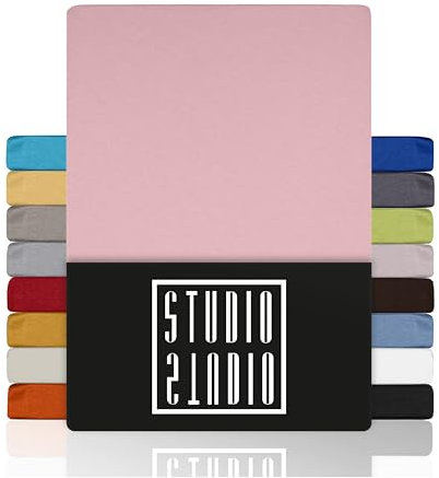 STUDIO Drap-Housse 200x200cm – Jersey 100 % Coton Peigné – Poudre – Certifié Oeko-TEX – Infroissable, Extensible – pour Matelas 15–25 cm