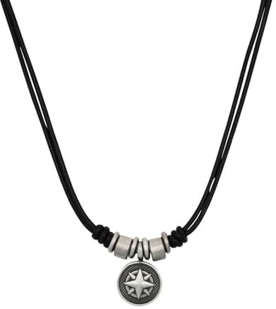 s.Oliver Kette mit Anhänger Edelstahl Leder Herren Halsschmuck, 45+5 cm, Silber, Kompass, Kommt in Schmuck Geschenk Box, 2035536