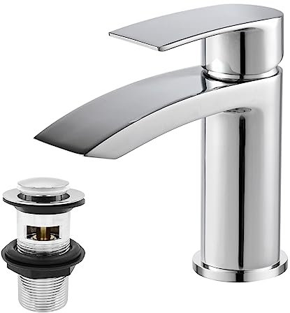 BATHWEST Grifo monobloque de latón cromado con desagüe y desagüe, tapón para fregadero 882AM