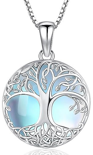 Collana Albero della Vita, Ciondolo Albero della Vita Pietra di luna in Argento Sterling 925, Collier Hypoallergénique Gioielli Pietra di luna Regali per Sorelle Mamma Figlia