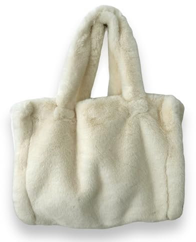 Ziona Felltasche Damen Plüsch Shopper groß XXL Teddyfell Tasche Handtasche Schultertasche flauschige Tragetasche (Creme)