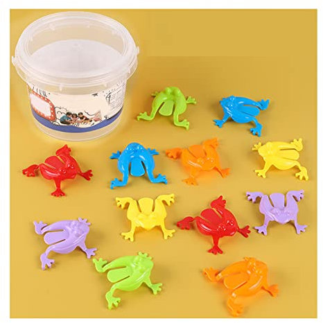 FOLOSAFENAR Jouet de Saut de Grenouille, Grenouilles Sauteuses en Plastique de Taille Compacte, Presse à Doigts Réutilisable et 12 Pièces avec Seau pour l'éducation Précoce