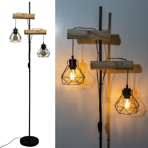 Osasy Lampadaires Bois Salon Métal Lampadaire : Lampadaire avec Abat-Jours en Forme de Diamant Lampe de Salon Décorative Moderne avec Double Interrupteur,hauteur 169 cm