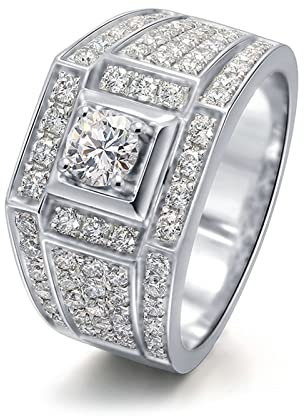 Lieson Hochzeit Ring für Herren, Ehering Weißgold Herren 585 14K Breit Rund Moissanit mit 0.3ct Verlobung Ringe Weißgold Große 52 (16.6)