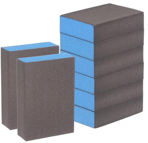 sourcing map 8pcs Sanding Sponge Blocks #280 (2000-2500 Grits) Wet/Dry Hand Sanding Sponges, 100x70x25mm Foam Sanding Block Pad for Polishing Kitchen Metal Wood Drywall Furniture, Brown&Blue