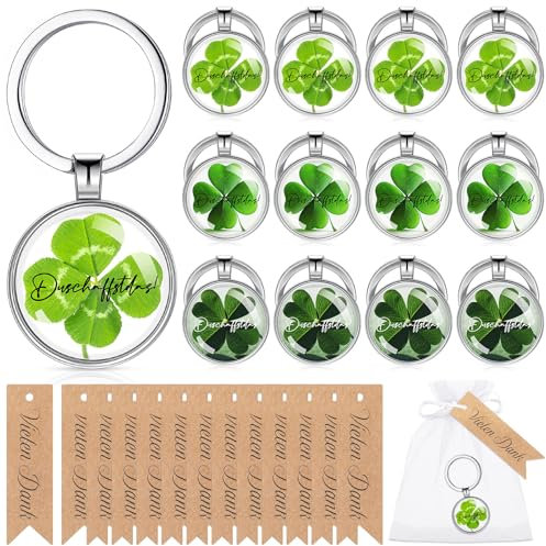 Otuuz 12 Sets Glücksbringer Abschiedsgeschenk Schüler Vierblättriges Kleeblatt Schlüsselanhänger Dankeschön Geschenke Glücksgeschenk für Schüler Prüfung Abitur Abschied Jobwechsel Neuer Job