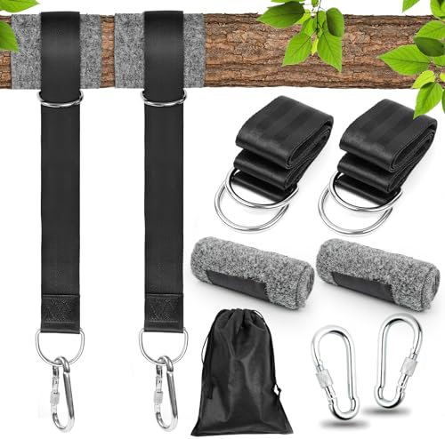 Schaukel Befestigung,Hängematte Befestigung,Hält bis zu 550 kg aus Reißfestem Polyester, Schaukelaufhängung mit 2 Baumschutz Polster und 2 Premium Karabinern für Garten Baumschaukel Kinder(1.5M)