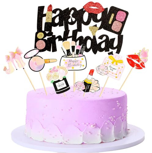 Kawailay 15 Stück Make up Kuchendeko Mädchen Schminke Tortendeko Make up Cupcake Toppers Tortenaufsatz Happy Birthday Kosmetik Cake Topper Deckel für Brautparty Spaparty Mädchen Geburtstag - Stil 1