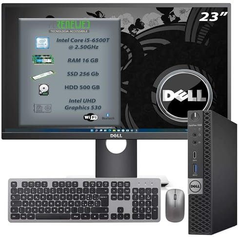 Mini-PC Optiplex 7050 Desktop-Computer (Generalüberholt) Windows 11 Pro + Office 2021 | Core i5 6500t | RAM 16 GB | SSD M.2 256 NVME + HDD 500 GB | Wifi BTH Mini-Computer (24 Zoll)