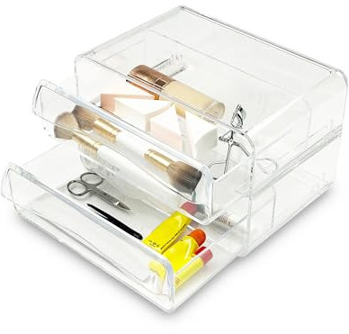 Addis 2 Pull Out Drawer Stackable Organiser Clear Acrylic Make Up Cosmetic Storage Organiser Box, Clear Acrylic