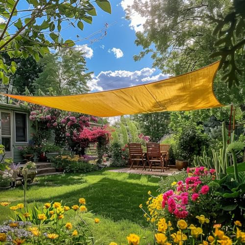 Vela parasole rettangolare, 5 x 6 m, sabbia, permeabile per parcheggio, patio, giardino, pergola, cortile, strutture e attività all'aperto
