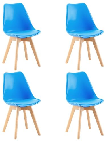 EGGREE Pack de 4 Sillas Comedor Sillas de Cocina Nórdico con Asiento Tapizado y Las piernas de Madera de Haya Maciza-Klein Blue