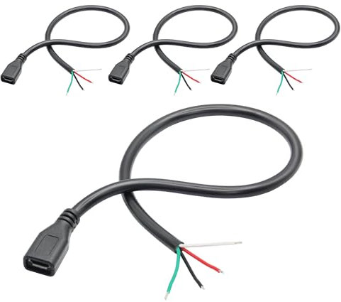 Riertostng 4 Stück Micro USB Buchse zu 4 Pin Bare Wire 11inch, Buchse Stecker 5V/3A 4 Pin Pigtail Wire Open End Strom und Daten Kabel, für Geräte Installiert oder Ersatz Reparatur DIY Kabel