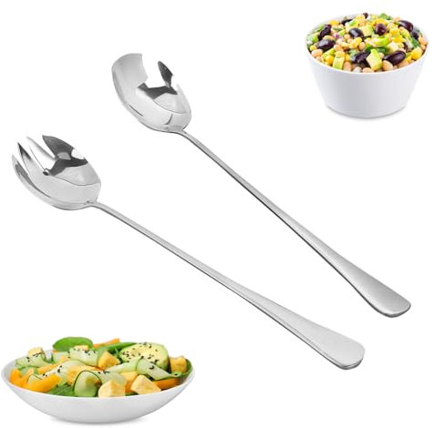 Couverts à Salade - Cuillère à Salade Fourchette à Salade 2 Pièces Couverts à Salade en Acier Inoxydable Cuillères de Service 28 cm Set de Couverts à Salade pour Cuisine Restaurant Hôtel