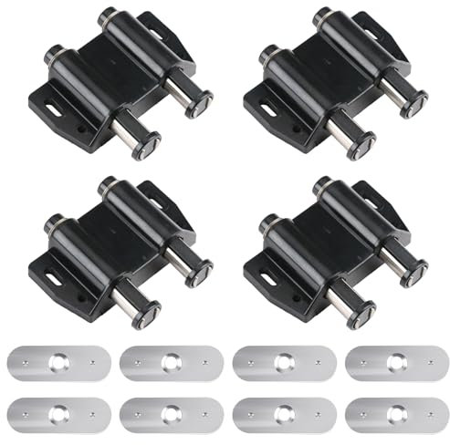 4 Pack Push to Open Door Catches for Cabinet,Magnetic Door Latch Cupboard Strong Spring Loaded Magnetic Closure with Strike Heavy Duty Latches for Wardrobe Room Kitchen Bathroom Doors