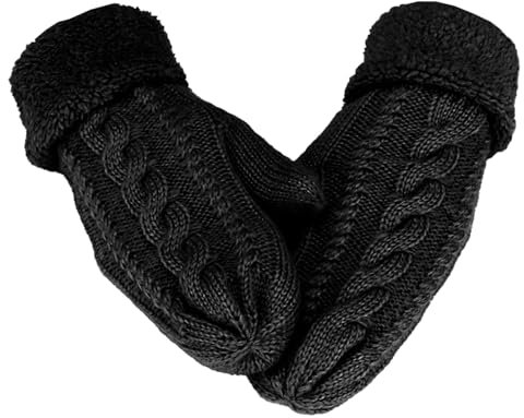 Lufdegim Handschuhe Damen Winter Warm, Fäustlinge Damen Super Dicke Gestrickt Fausthandschuhe Outdoor Fäustlinge, Winterhandschuhe Damen Weihnachts Geburtstags Geschenk (Schwarz)