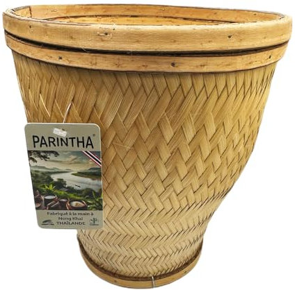 Panier de cuisson vapeur rond traditionnel en bambou avec renforts pour riz gluant thaïlandais – Riz collant parfait (Bamboo Sticky Rice)