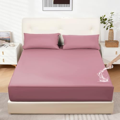 DUJUIKE Matratzenschoner Wasserdicht Spannbettlaken Wasserfest Matratzenschoner Rundum Stretch Inkontinenzunterlage Waschbar Feuchtigkeitsbeständig Antiallergen (Rosa, 90x200 cm)