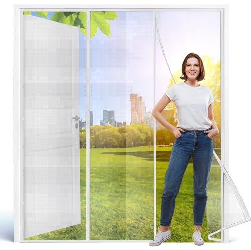 MüCkengitter HäNde Frei 270x300cm Weiß Stärkere Magnete Fliegengitter Tür Ohne Bohren Mückennetz Tür Insektenschutz Fliegengitter Fenster