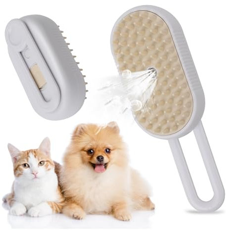 Katzenbürste Mit Dampf, 2 Stück dampfbürste Katze Hund Mit Spray Katzenbürste, Abnehmbar Tragbar Dampfbürste Für Hunde, Dampf Katzenbürste Für Kurzhaar Langhaar Haarentfernung, Pflege (Weiß)