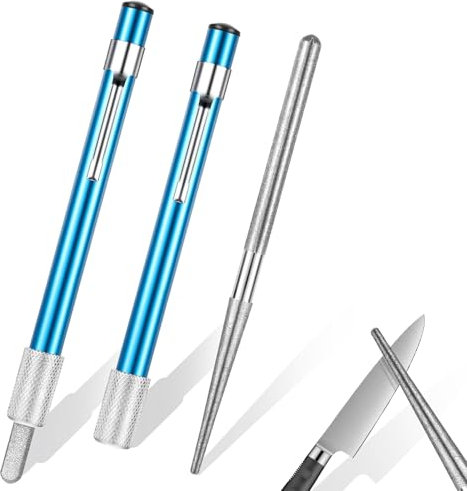 2 Stück Diamant Messerschärfe, Tragbarer Diamant Schleifstift Messerschärfer Stab Schleifer Wetzstab Diamantschärfstift für Messer Jagd Küchenmesser Blau Silber