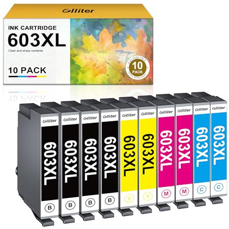 Glliter 603XL Druckerpatronen für Epson 603 XL 603 Tintenpatronen Kompatibel mit Epson WF-2810 WF-2830 WF-2835 WF-2850 XP-2100 XP-2105 XP-3100 XP-3105 XP-4100 XP-2150 XP-3150 XP-4150 (10-Pack)