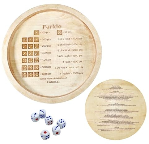Würfelbrett, Würfelspielbrett, rund, aus Holz mit Würfeln – Würfelhalter