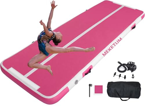 MEKETUM Air Tumbling Track Gymnastics Mat 6.6ft 10ft 13ft 16ft 4/8 Inch Thickness Inflatable Gym Tumble Floor Mats with Air Pump for Home Use/Cheerleading/Yoga/Dance/Water Fun