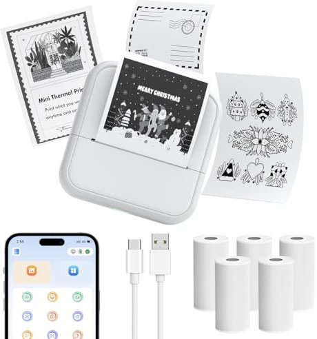 OFFCUP Mini Imprimante, Imprimante Thermique Portable, Bluetooth Imprimante Photos sans Encre Imprimante Autocollants Compatible avec Android iOS pour Voyage, Notes d'Étude, Diagrammes (Blanc)